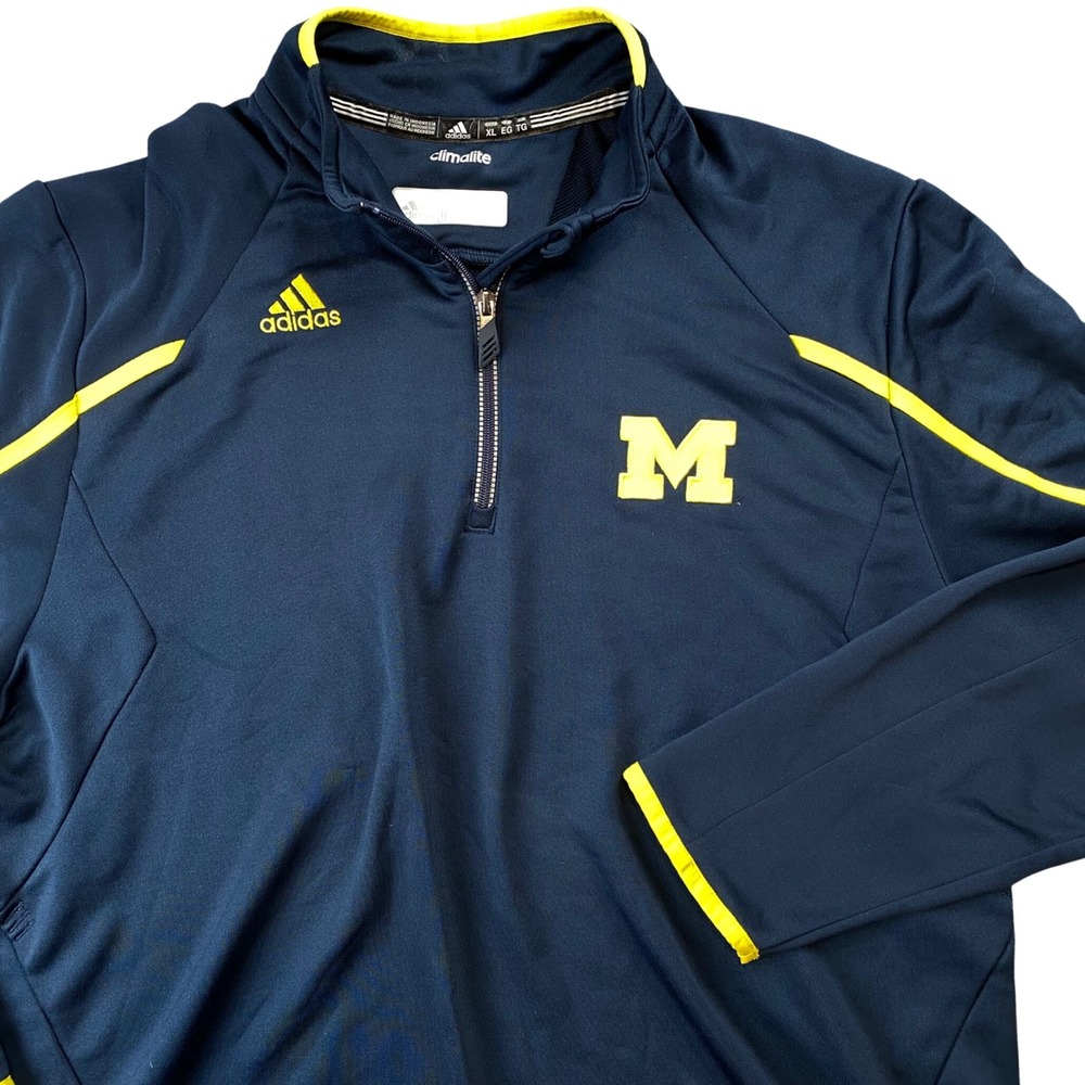Adidas Michigan Wolverines Pullover Mens XL Navy Maize Climalite Quarter Zip